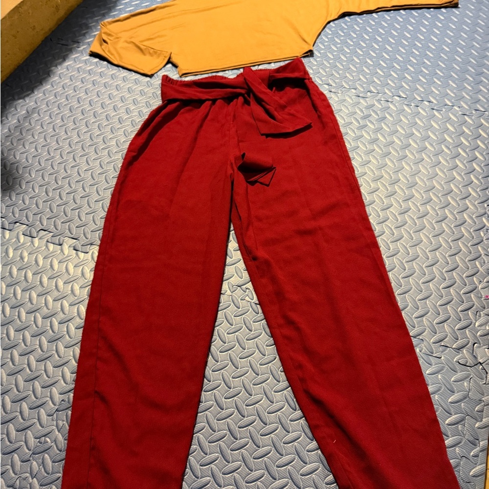 Women’s Balera Red Trousers and Tan Top Dancewear